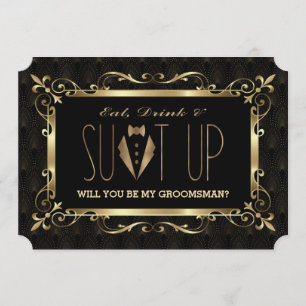 Invitation Charme années 20 or Art déco Demande témoin de mar