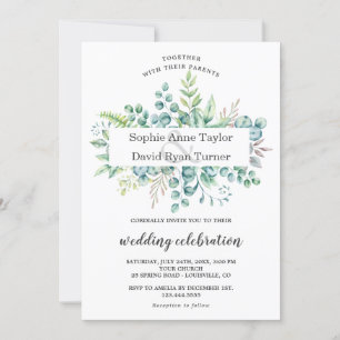 Invitation Charme Aquarelle Eucalyptus Foliage Mariage
