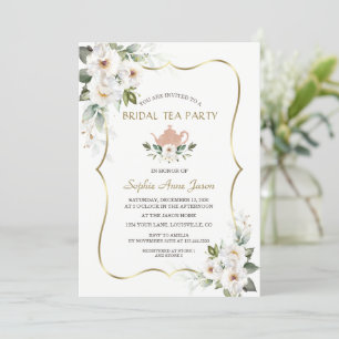 Invitation Charme Blanc Floral Gold Fête des mariées Tea Part