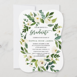Invitation Charme Blanc Floral Wreath écriture manuscrite DIP