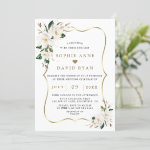 Invitation Charme Blanc Magnolia Gold Mariage Floral