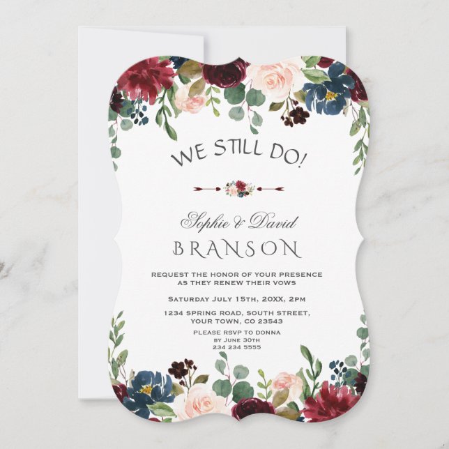 Invitation Charme Bourgogne Bleu Blush Floral Nous Le Faisons (Devant)