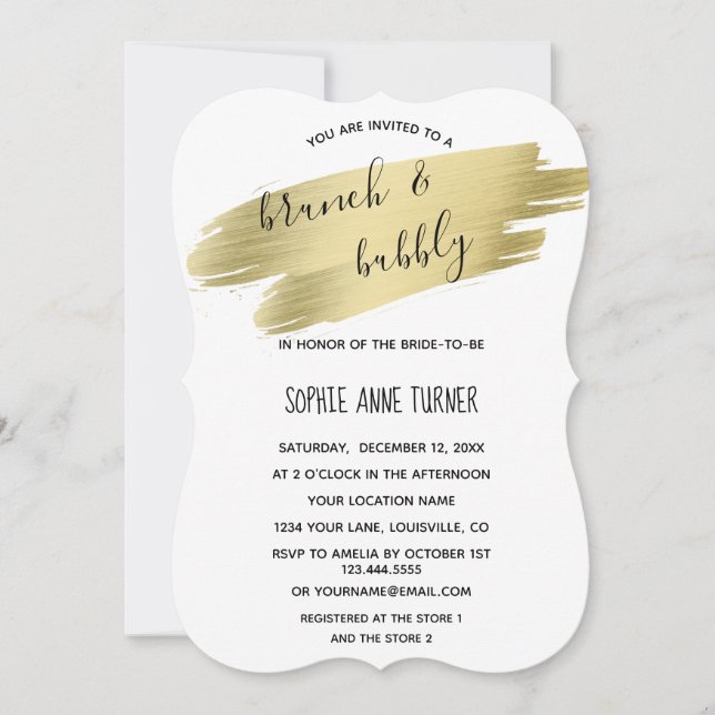 Invitation Charme Calligraphie Gold Stroke Brunch & Bubbly (Devant)