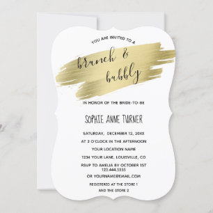 Invitation Charme Calligraphie Gold Stroke Brunch & Bubbly