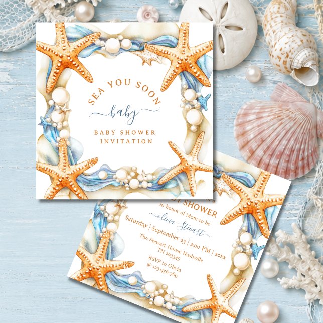 Invitation Charme côtier Bleu Mer Toi Bientôt Bébé (Créateur téléchargé)