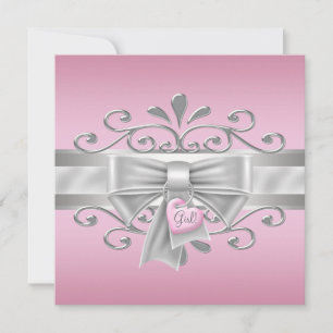 Invitation Charme de coeur en forme d'arc rose argent pour Ba