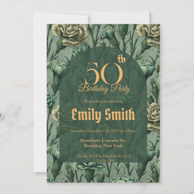 Invitation Charme de l'œillet tendance pour un anniversaire b (Devant)