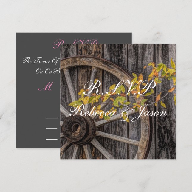 Invitation Charme de pays - Roue Rustique Wagon Occidentale (Devant / Derrière)