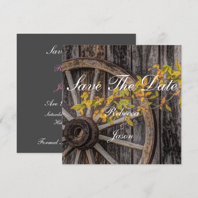 Invitation Charme de pays - Roue Rustique Wagon Occidentale (Devant / Derrière)