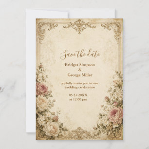 Invitation Charme de rose antique élégant pour mariage vintag