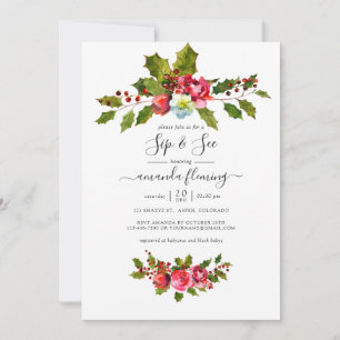 Invitation Charme Élégant de Noël de Houx et de Lierre Sip an