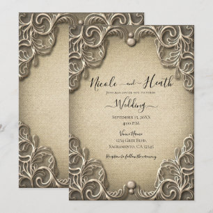 Invitation Charme élégant et vintage du Sud Mariage toile de
