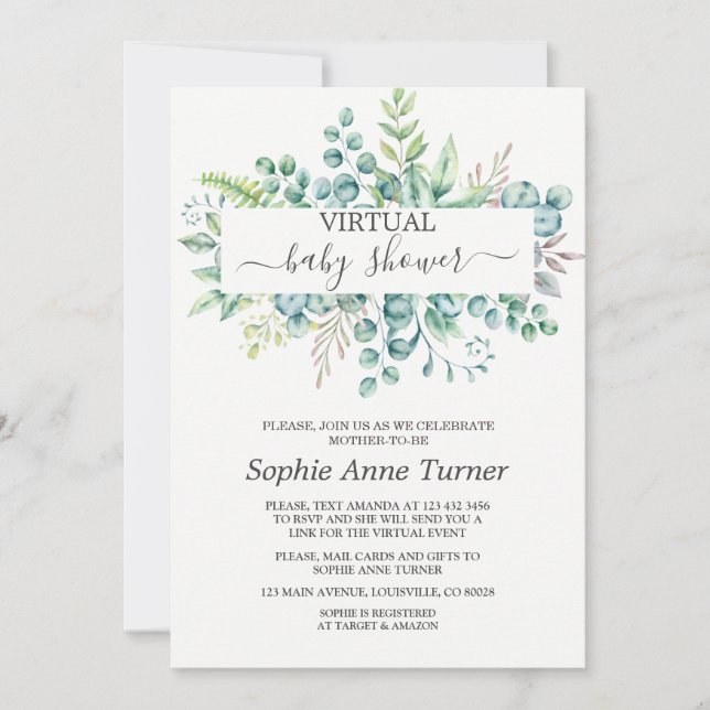 Invitation Charme Eucalyptus Baby shower Virtuel Par Courrier (Devant)