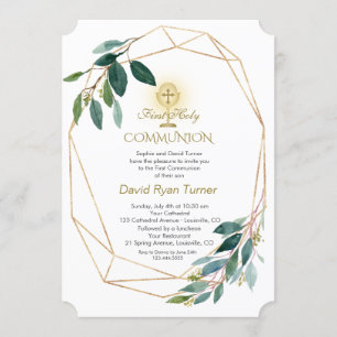 Invitation Charme Eucalyptus Feuille Gold Frame Sainte Commun