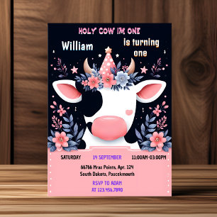 Invitation Charme Ferme Cute Florale Rose Vache Saint 1er Ann