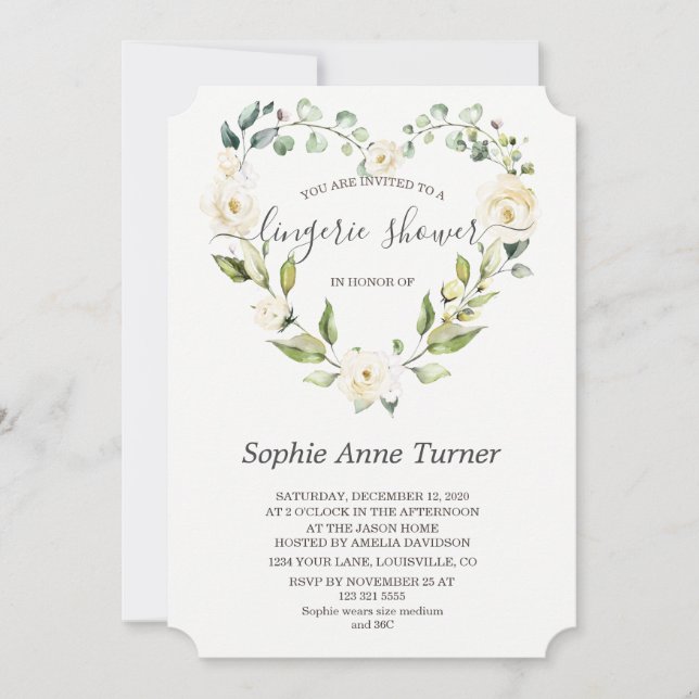 Invitation Charme Fleurs blanches Calligraphie Lingerie Douch (Devant)