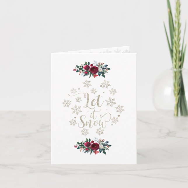 Invitation Charme Fleurs Rouges Pine Photo Holiday Let It Sno (Devant)