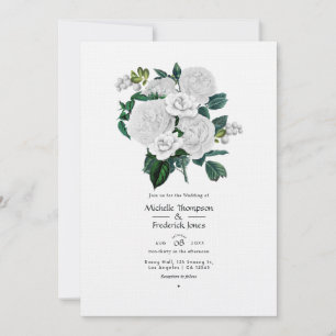 Invitation Charme floral blanc vintage pour des mariages élég
