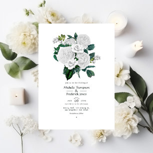 Invitation Charme floral blanc vintage pour des mariages élég