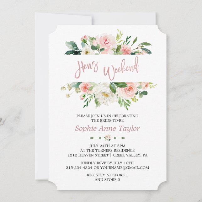 Invitation Charme Floral Rose Gold Bachelorette Weekend Party (Devant)