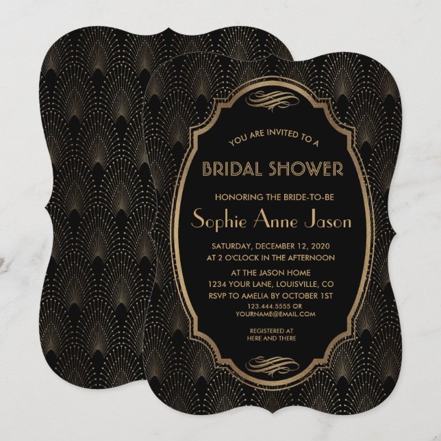 Invitation Charme Great Gatsby Fête des mariées Art Déco Vint (Devant / Derrière)