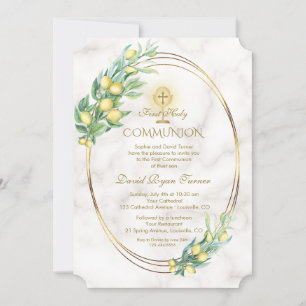 Invitation Charme Lemon Branches Marbre Or Sainte Communion
