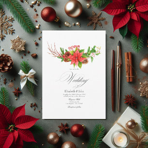Invitation Charme Mariage de Noël Poinsettia et Pine