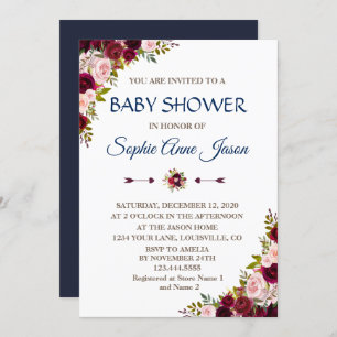 Invitation Charme Marsala Floral Automne Marine Baby shower b