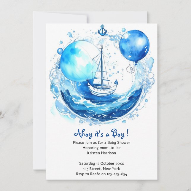 Invitation Charme nautique rustique : Baby shower garçon (Devant)