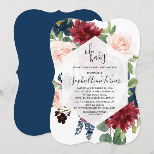 Invitation Charme Oh BABY Bourgogne Floral Hexagon Baby showe