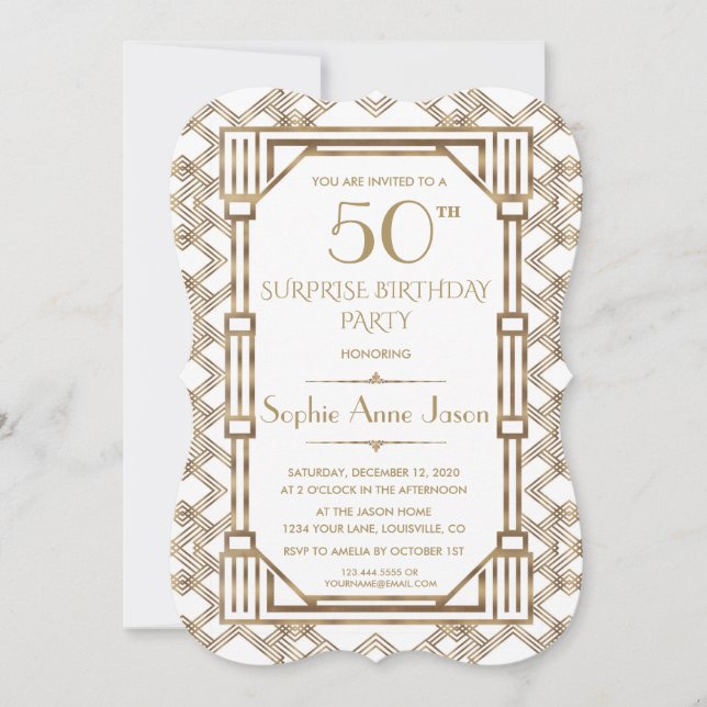 Invitation Charme Or Noir Grande Gatsby Fête d'anniversaire 5 (Devant)