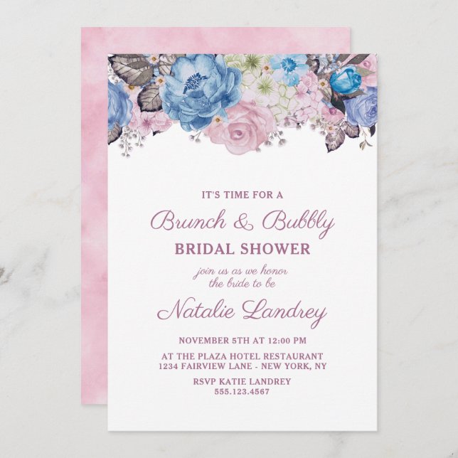 Invitation Charme parisien Chic Brunch & Bubbly Fête des mari (Devant / Derrière)