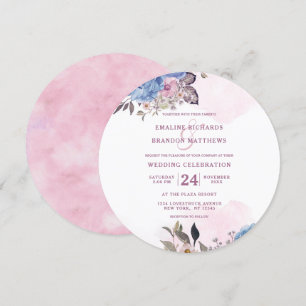 Invitation Charme Parisien Fleurs Bleues et Roses Rond de Mar