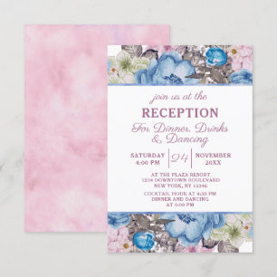 Invitation Charme Parisien Réception de Mariage Bleu et Rose