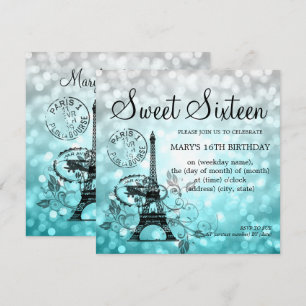 Invitation Charme romantique de Paris de sweet sixteen