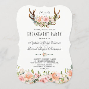 Invitation Charme Rose Blush Floral Antlers