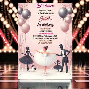 Invitation charme rose Tutu chic filles Ballerina 1er anniver
