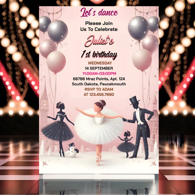 Invitation charme rose Tutu chic filles Ballerina 1er anniver (Créateur téléchargé)