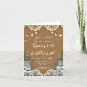 Invitation Charme rustique avec dentelle et pots Mason