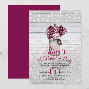 Invitation Charme Rustique Fleurs en Pot en Bois Mason pour 1