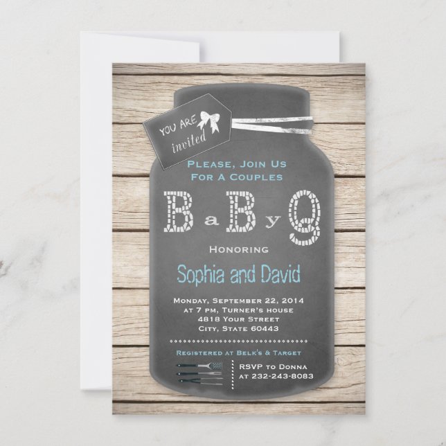 Invitation Charme Rustique Mason Jar Chalkboard Baby shower (Devant)