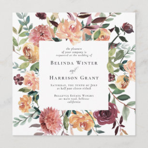 Invitation Charme rustique SQ Bourgogne Blush Rose Mariage