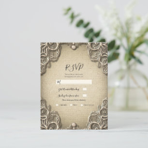 Invitation Charme Sudiste Vintage Mariage RSVP Burlap Dentell