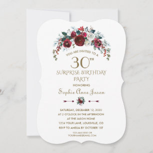 Invitation Charme Winter Burgundy Floral Surprise 30 Annivers