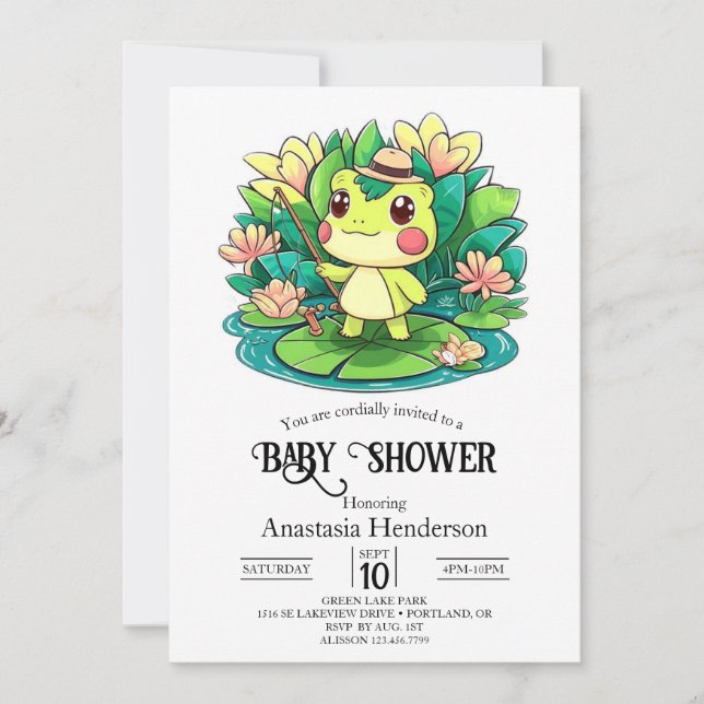 Invitation Charming Baby shower de grenouille mystique (Devant)