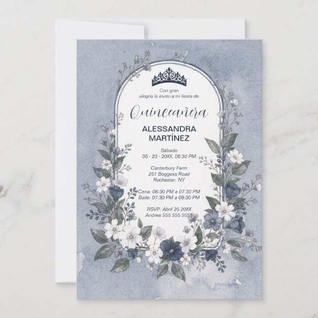 Invitation Charming Blue Oval Frame Quinceañera Photo (Devant)