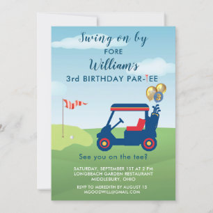 Invitation Charming Boy Golf Cart Par tee 3e anniversaire