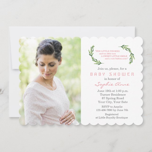 Invitation Charming Branches d'olivier Baby shower photo (Devant)