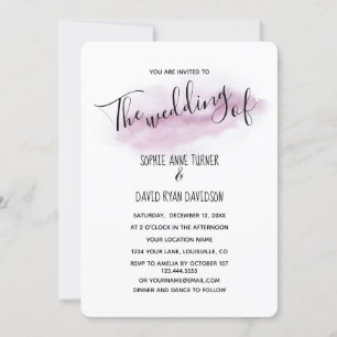 Invitation Charming Calligraphie Mariage d'aquarelle rose