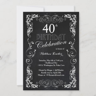 Invitation Charming Chalkboard 40e fête d'anniversaire